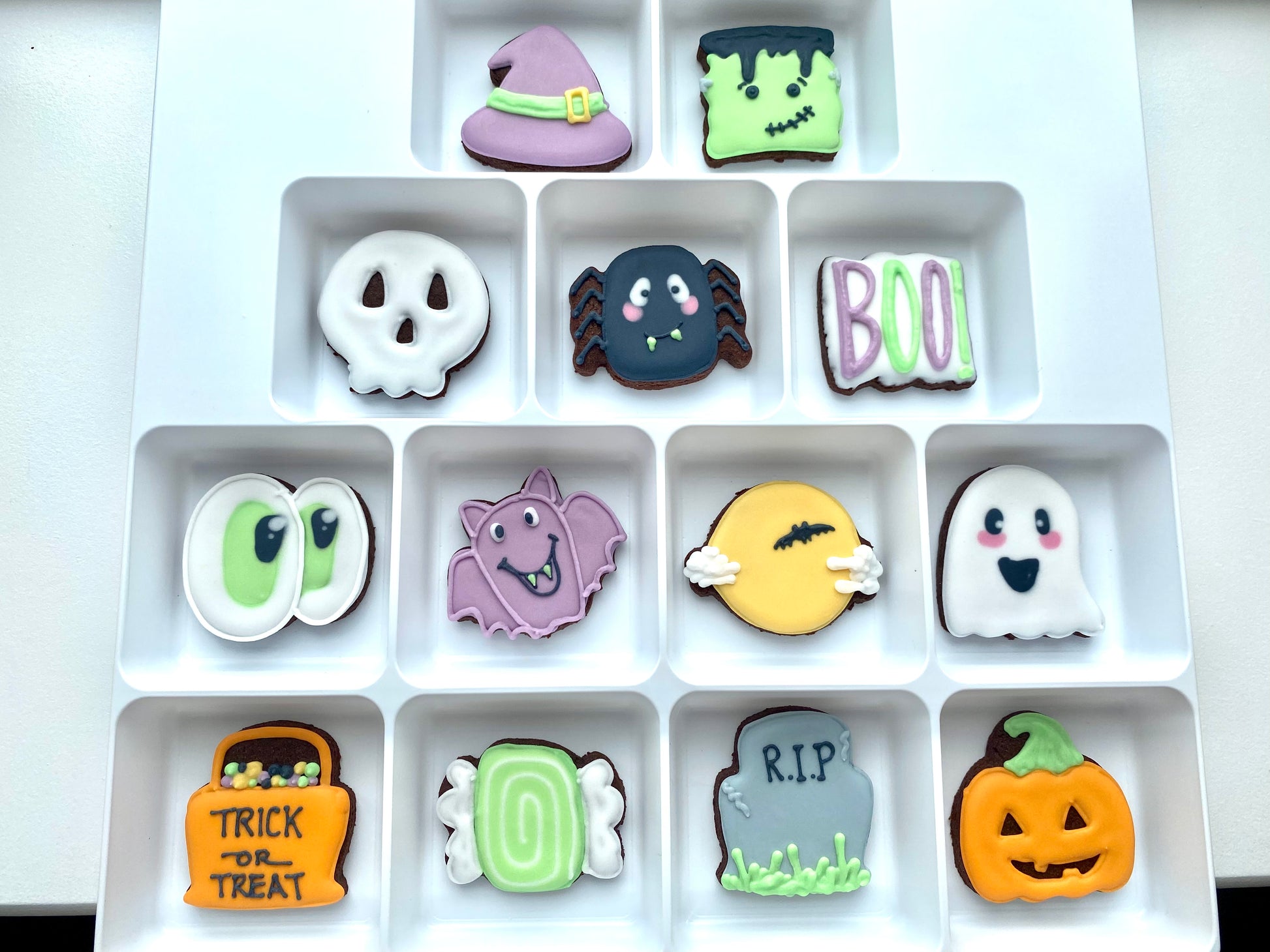 layout of the mini iced biscuits included in the Halloween selection.
