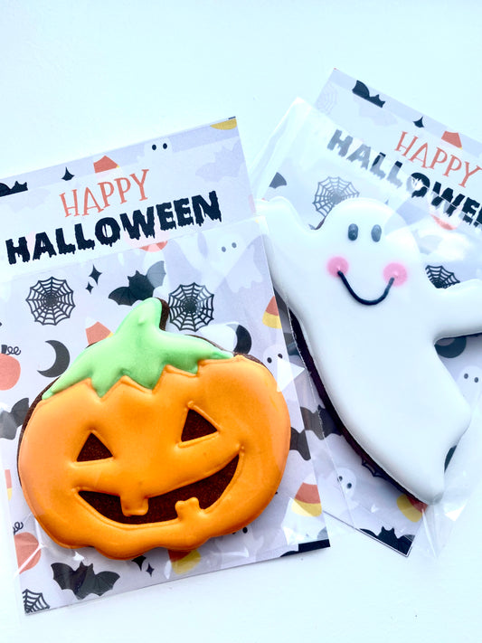 Halloween cookie cards. Ghost or pumpkin biscuit gift.